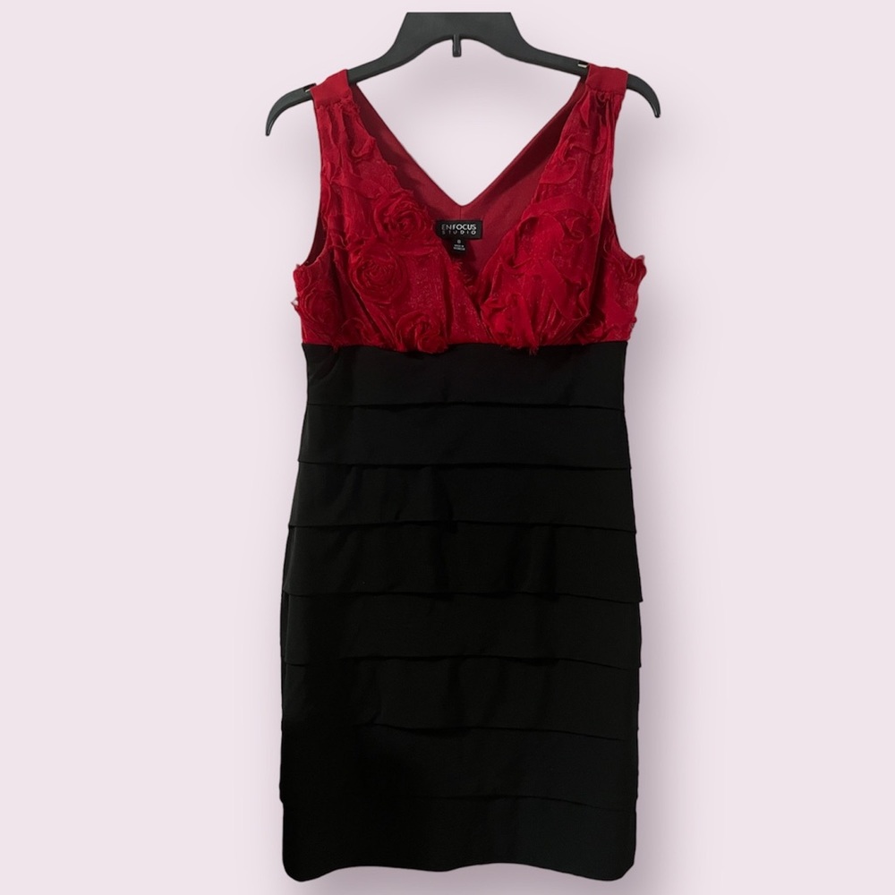 Red black cocktail slip-on dress